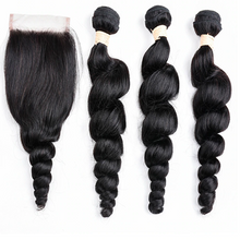 Load image into Gallery viewer, Loose Wave Bundles With Closure Remy Loose Wave Bundles 100% Human Hair Loose Wave Bundles With Closure