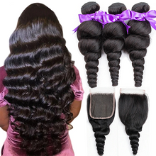 Load image into Gallery viewer, Loose Wave Bundles With Closure Remy Loose Wave Bundles 100% Human Hair Loose Wave Bundles With Closure