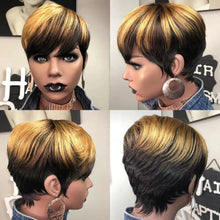 Charger l'image dans la galerie, WIGERA – perruque synthétique courte et lisse à reflets, coupe Pixie, cheveux noirs mélangés miel et or pour femmes