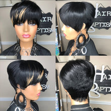 Charger l'image dans la galerie, WIGERA – perruque synthétique courte et lisse à reflets, coupe Pixie, cheveux noirs mélangés miel et or pour femmes