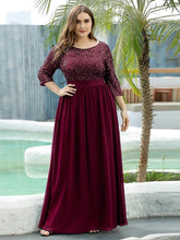 Charger l'image dans la galerie, Robes élégantes Robes élégantes pour femmes de grande taille longue robe trapèze à manches longues et col rond 2023 Ever Pretty of Sequin Elegant Bridesmaid Women Dress