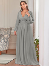 Charger l'image dans la galerie, Robes élégantes Plus la taille 9XL robes pour femmes longue une ligne col en V manches longues robe de longueur au sol 2023 Ever Pretty de robe de demoiselle d'honneur pour femmes