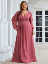 Charger l'image dans la galerie, Robes élégantes Plus la taille 9XL robes pour femmes longue une ligne col en V manches longues robe de longueur au sol 2023 Ever Pretty de robe de demoiselle d'honneur pour femmes