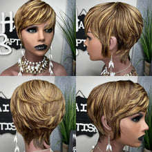 Charger l'image dans la galerie, WIGERA – perruque synthétique courte et lisse à reflets, coupe Pixie, cheveux noirs mélangés miel et or pour femmes