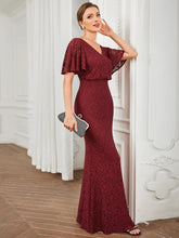 Load image into Gallery viewer, Elegant dresses Elegant Evening Dresses Half Sleeve V-Neck Mermaid Floor-Length Lace Gown 2023 Ever Pretty of Burgundy Vintage Prom Women Dresss