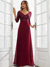 Charger l'image dans la galerie, Robes élégantes Robes de soirée élégantes longue col en V manches trois quarts robe a-ligne 2023 jamais jolie de paillettes en mousseline de soie simple robe de bal pour femmes