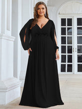 Charger l'image dans la galerie, Robes élégantes Plus la taille 9XL robes pour femmes longue une ligne col en V manches longues robe de longueur au sol 2023 Ever Pretty de robe de demoiselle d'honneur pour femmes