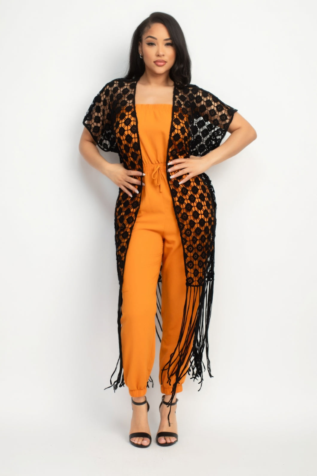 Kimono à franges ouvert sur le devant au crochet