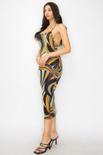 Charger l&#39;image dans la galerie, Robe midi multicolore à imprimé marbré et dos croisé

