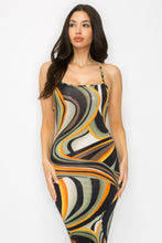 Charger l&#39;image dans la galerie, Robe midi multicolore à imprimé marbré et dos croisé
