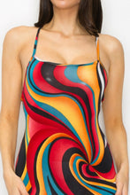 Charger l&#39;image dans la galerie, Robe midi multicolore à imprimé marbré et dos croisé
