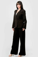 Charger l&#39;image dans la galerie, Ensemble semi-formel de luxe extensible tissé avec blazer et pantalon à jambes larges
