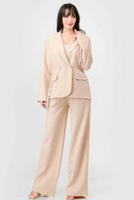 Charger l&#39;image dans la galerie, Ensemble semi-formel de luxe extensible tissé avec blazer et pantalon à jambes larges
