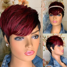 Charger l&#39;image dans la galerie, WIGERA – perruque synthétique courte et lisse à reflets, coupe Pixie, cheveux noirs mélangés miel et or pour femmes 
