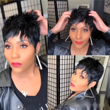 Charger l&#39;image dans la galerie, WIGERA – perruque synthétique courte et lisse à reflets, coupe Pixie, cheveux noirs mélangés miel et or pour femmes 
