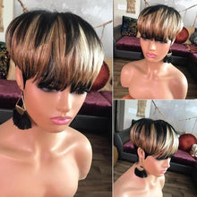 Charger l&#39;image dans la galerie, WIGERA – perruque synthétique courte et lisse à reflets, coupe Pixie, cheveux noirs mélangés miel et or pour femmes 
