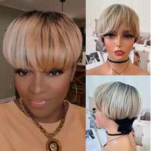 Charger l&#39;image dans la galerie, WIGERA – perruque synthétique courte et lisse à reflets, coupe Pixie, cheveux noirs mélangés miel et or pour femmes 
