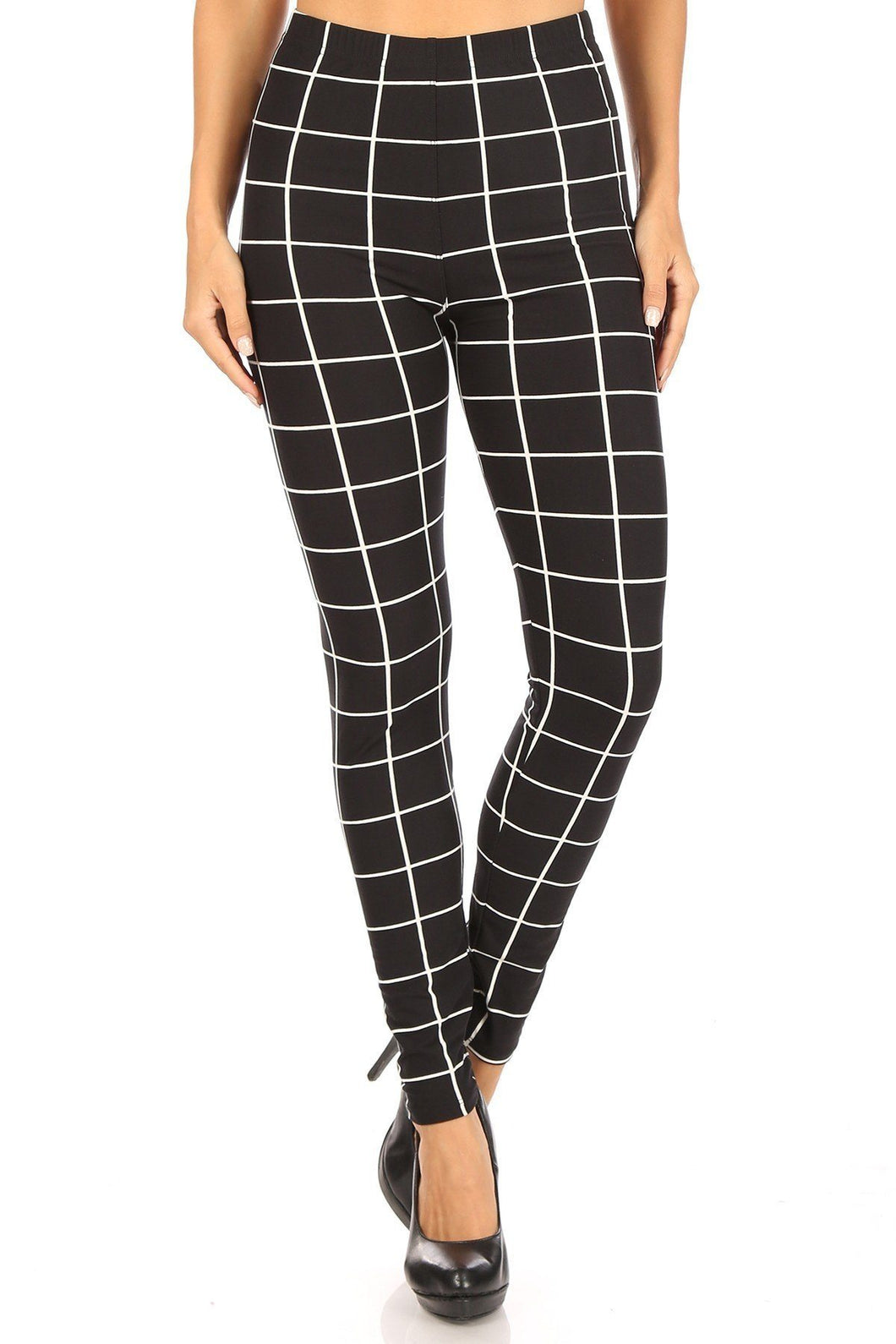 Leggings taille haute à carreaux avec taille élastique et coupe skinny