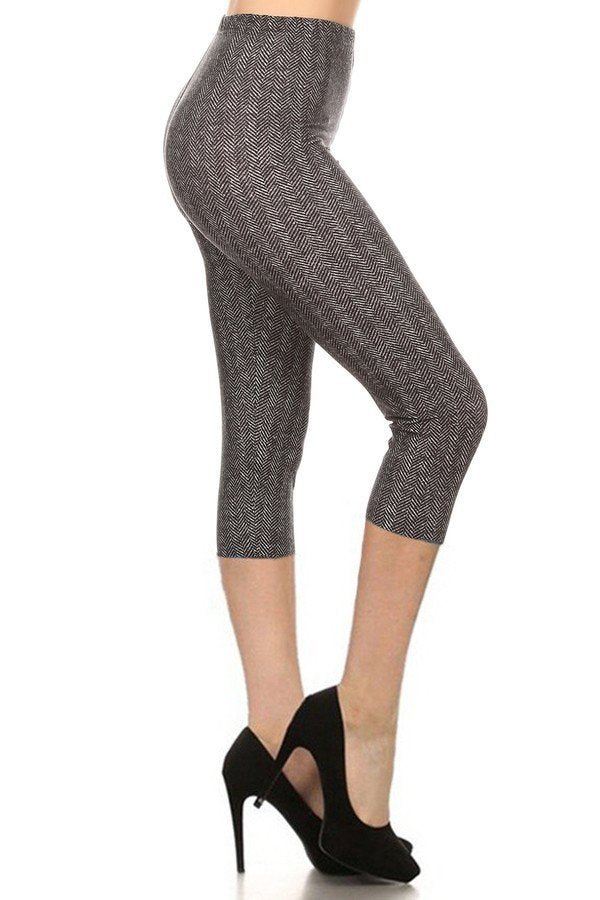 Imprimé Chevron, Leggings Capri Taille Haute