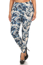 Charger l&#39;image dans la galerie, Imprimé floral grande taille, leggings pleine longueur dans un style ajusté avec une taille haute à bandes
