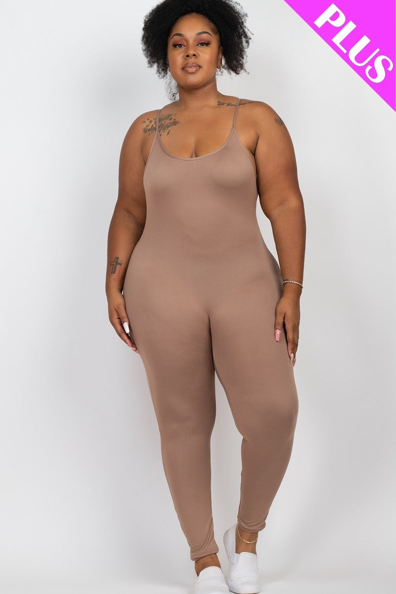 Combinaison à Bretelle Moulante Uni de Grande Taille