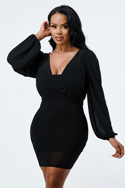 Robe moulante Lux Mesh doublure superposée à col en V Bubble Slv