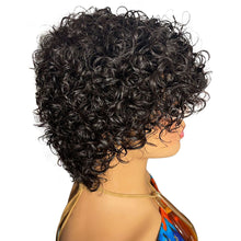 Charger l&#39;image dans la galerie, Perruque coupe lutin cheveux humains courts bouclés perruques de cheveux humains pour les femmes cheveux humains pas cher pleine Machine perruques court bouclés Bob perruque avec frange 
