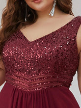 Charger l&#39;image dans la galerie, Robes élégantes Robes de soirée grande taille Col en V sans manches A-LINE Robe de longueur au sol en paillettes 2023 toujours jolie de Bourgogne Robe de bal élégante Wome 
