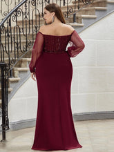 Charger l&#39;image dans la galerie, Robes élégantes Robe de soirée grande taille en dentelle à paillettes scintillantes et manches en maille sirène 2023 Ever Pretty Magnifiquerobe de bal grande taille pour femmes
