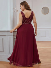 Charger l&#39;image dans la galerie, Robes élégantes Robes de soirée grande taille Col en V sans manches A-LINE Robe de longueur au sol en paillettes 2023 toujours jolie de Bourgogne Robe de bal élégante Wome 

