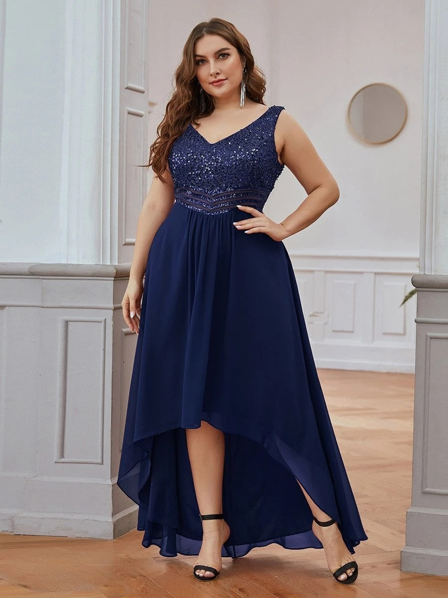 Robes élégantes Robes de soirée grande taille Col en V sans manches A-LINE Robe de longueur au sol en paillettes 2023 toujours jolie de Bourgogne Robe de bal élégante Wome 