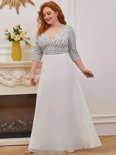 Charger l&#39;image dans la galerie, Robes élégantes Robes de bal de grande taille longue sexy col en V A-ligne paillettes avec manches 3/4 2023 toujours jolie de robe de demoiselle d&#39;honneur vert foncé femmes 
