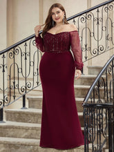 Charger l&#39;image dans la galerie, Robes élégantes Robe de soirée grande taille en dentelle à paillettes scintillantes et manches en maille sirène 2023 Ever Pretty Magnifiquerobe de bal grande taille pour femmes
