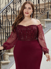 Charger l&#39;image dans la galerie, Robes élégantes Robe de soirée grande taille en dentelle à paillettes scintillantes et manches en maille sirène 2023 Ever Pretty Magnifiquerobe de bal grande taille pour femmes
