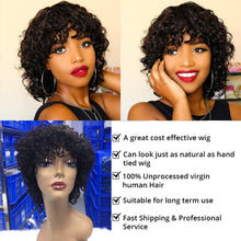 Charger l&#39;image dans la galerie, Perruque coupe lutin cheveux humains courts bouclés perruques de cheveux humains pour les femmes cheveux humains pas cher pleine Machine perruques court bouclés Bob perruque avec frange 
