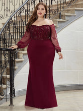 Charger l&#39;image dans la galerie, Robes élégantes Robe de soirée grande taille en dentelle à paillettes scintillantes et manches en maille sirène 2023 Ever Pretty Magnifiquerobe de bal grande taille pour femmes
