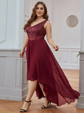Charger l&#39;image dans la galerie, Robes élégantes Robes de soirée grande taille Col en V sans manches A-LINE Robe de longueur au sol en paillettes 2023 toujours jolie de Bourgogne Robe de bal élégante Wome 

