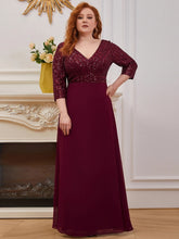 Charger l&#39;image dans la galerie, Robes élégantes Robes de bal de grande taille longue sexy col en V A-ligne paillettes avec manches 3/4 2023 toujours jolie de robe de demoiselle d&#39;honneur vert foncé femmes 
