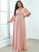 Charger l&#39;image dans la galerie, Robes élégantes Plus la taille 9XL robes pour femmes longue une ligne col en V manches longues robe de longueur au sol 2023 Ever Pretty de robe de demoiselle d&#39;honneur pour femmes 
