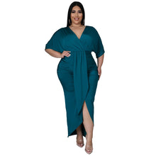 Charger l&#39;image dans la galerie, Robes élégantes Grande taille femmes robes élégantes solide col en V robes à volants 2023 printemps fête Club tenue dame mode robes de soirée de bal 
