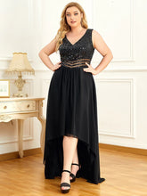 Charger l&#39;image dans la galerie, Robes élégantes Robes de soirée grande taille Col en V sans manches A-LINE Robe de longueur au sol en paillettes 2023 toujours jolie de Bourgogne Robe de bal élégante Wome 
