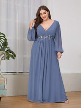 Charger l&#39;image dans la galerie, Robes élégantes Plus la taille 9XL robes pour femmes longue une ligne col en V manches longues robe de longueur au sol 2023 Ever Pretty de robe de demoiselle d&#39;honneur pour femmes 
