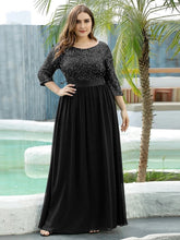 Charger l&#39;image dans la galerie, Robes élégantes Robes élégantes pour femmes de grande taille longue robe trapèze à manches longues et col rond 2023 Ever Pretty of Sequin Elegant Bridesmaid Women Dress 
