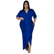 Charger l&#39;image dans la galerie, Robes élégantes Grande taille femmes robes élégantes solide col en V robes à volants 2023 printemps fête Club tenue dame mode robes de soirée de bal 
