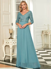 Charger l&#39;image dans la galerie, Robes élégantes Robes de soirée élégantes longue col en V manches trois quarts robe a-ligne 2023 jamais jolie de paillettes en mousseline de soie simple robe de bal pour femmes 
