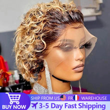Load image into Gallery viewer, Pixie Cut Wig 99J Color Lace Wig Spring curl Short Bob Human Hair Wig For Women Natural Black Color Blonde Jarin Hair Cheap Wig
