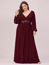 Charger l&#39;image dans la galerie, Robes élégantes Plus la taille 9XL robes pour femmes longue une ligne col en V manches longues robe de longueur au sol 2023 Ever Pretty de robe de demoiselle d&#39;honneur pour femmes 
