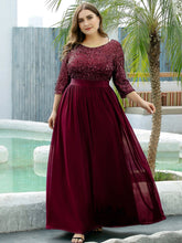Charger l&#39;image dans la galerie, Robes élégantes Robes élégantes pour femmes de grande taille longue robe trapèze à manches longues et col rond 2023 Ever Pretty of Sequin Elegant Bridesmaid Women Dress 
