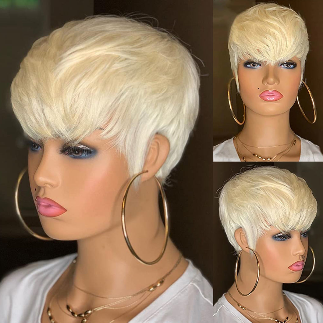 WIGERA – perruque synthétique courte et lisse à reflets, coupe Pixie, cheveux noirs mélangés miel et or pour femmes 
