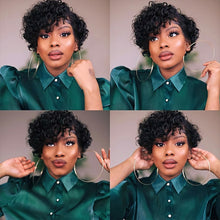Charger l&#39;image dans la galerie, Perruque coupe lutin cheveux humains courts bouclés perruques de cheveux humains pour les femmes cheveux humains pas cher pleine Machine perruques court bouclés Bob perruque avec frange 
